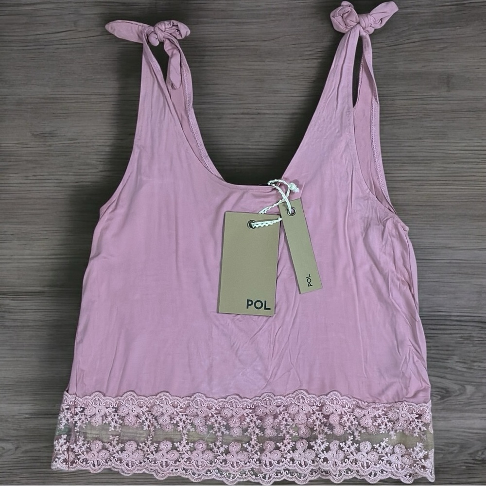 POL Cottagecore Summer Lace Trim Pink Lace Trim Women's Top Size Medium